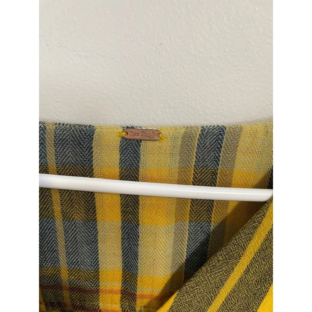 Free People Falling Stars Yellow Plaid Mini‎ Dress Size Small Bohemian Casual